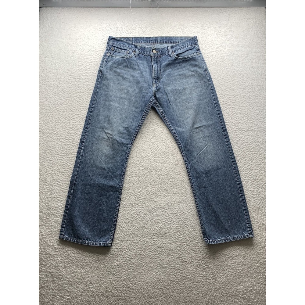 Levi's 514 Jeans Mens 36x30 Light Blue Stonewash Whiskered‎ Western Straight Leg